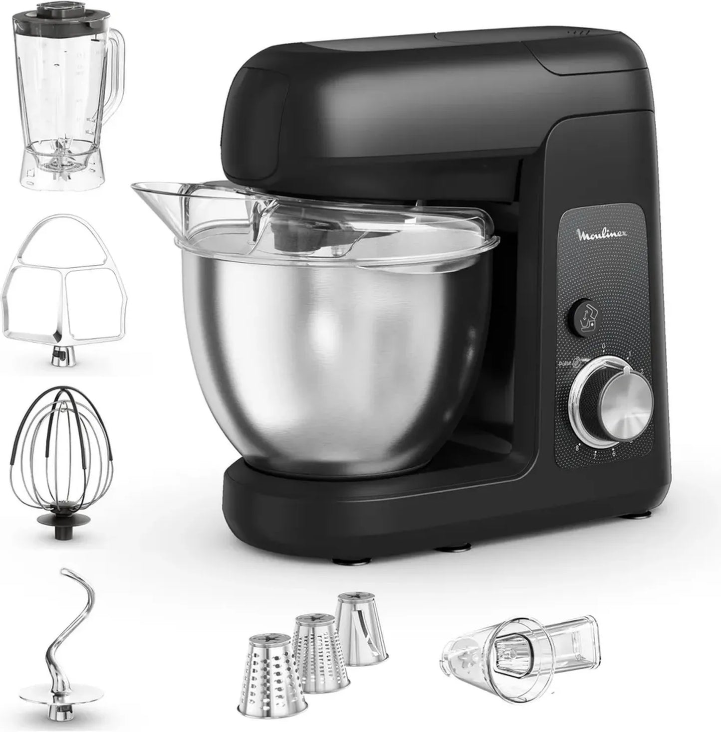 Moulinex Robot Pâtissier 1100 W, Bol 4,6L, Mixeur et Découpe-légumes, Résultats Parfaits, Noir