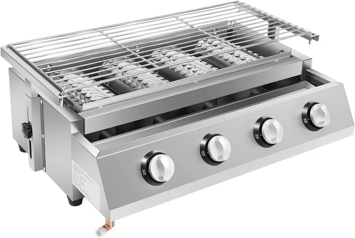 Grill à Gaz en Acier Inoxydable - 4 Feux - Portable pour Camping et Jardin - Couleur Argent