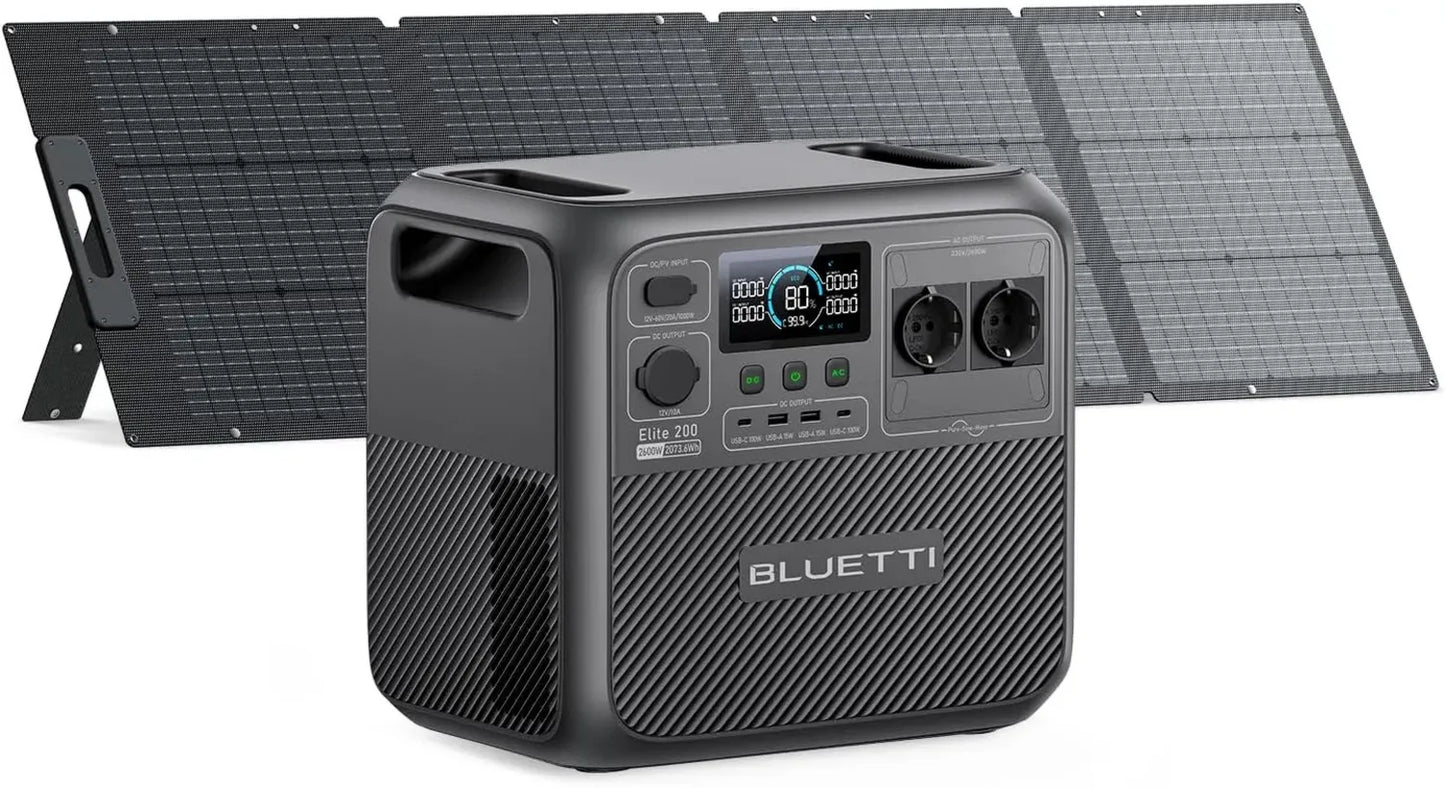 Générateur Portable BLUETTI 200W avec Panneau Solaire, 2073Wh LiFePO4, 2 Prises CA 2600W, Autonomie 17 Ans, Idéal pour Camping-car